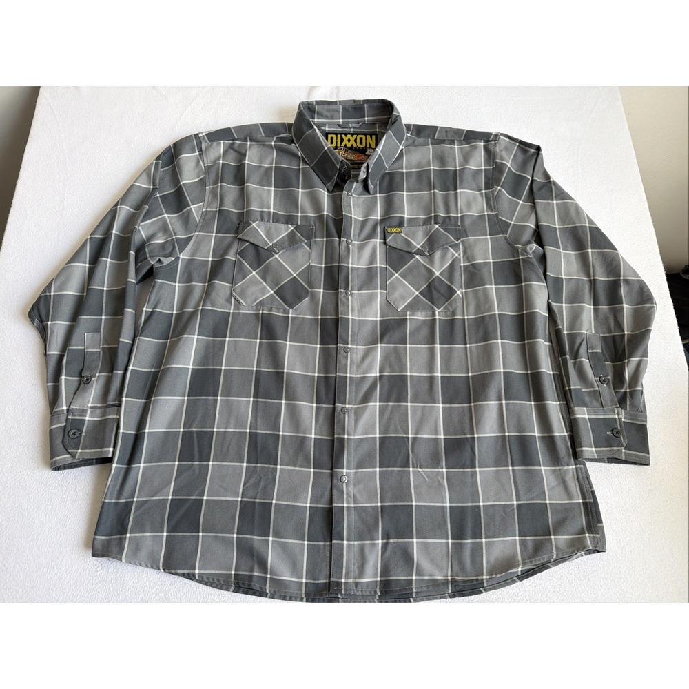 Dixxon The Rails Mens Size 4XL Gray Plaid Pearl Button Snap Long Sleeve Flannel